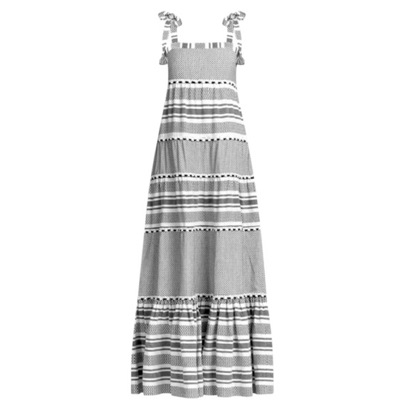 VERONICA BEARD Quartz Black & White Cotton Tiered Maxi Dress Size M - Picture 4 of 16